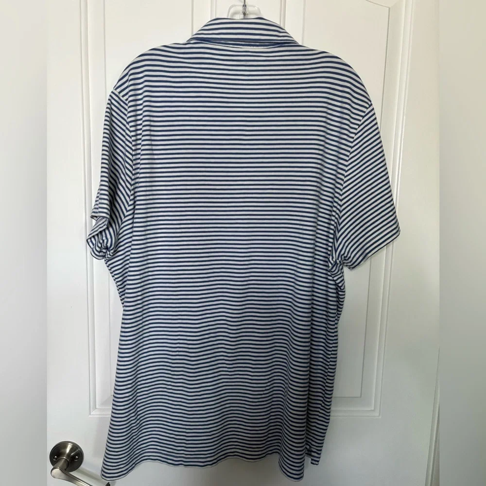 JCREW Men's Blue and White Striped Sueded Jersey Polo Shirt Size XL